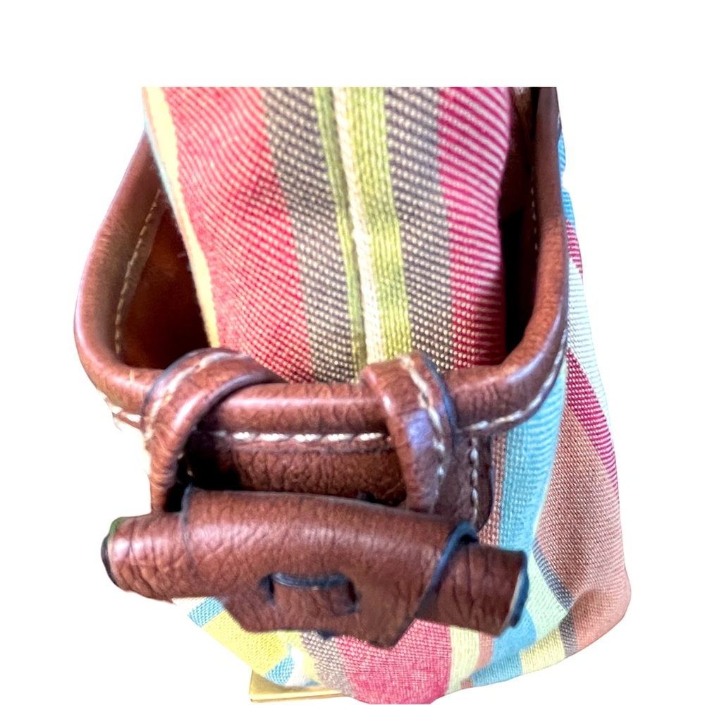 Fossil Vintage Striped Canvas Satchel Braided Leather Circle Handles Boho Bag - Picture 5 of 10